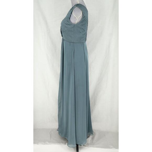 KM Collections Milla Bell Dress Gown Womens 6 Gray Green Chiffon Rhinestones - Picture 11 of 13